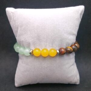 Gemstone Beaded Stretch Bracelet Artisan Tigers Eye Green Aventurine Yellow Jade